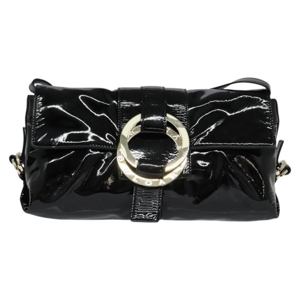 Bvlgari Chandra Flap Enamel Black Patent_Leather Shoulder Bag Bag
